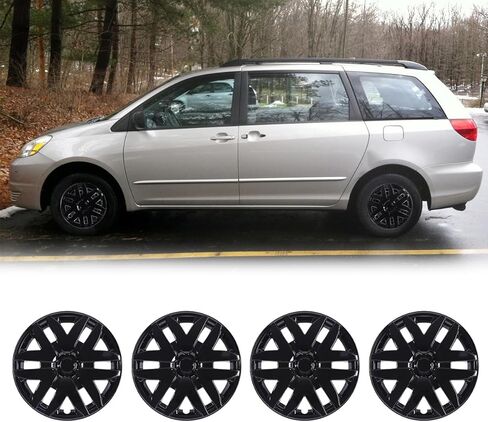 CPW 16" Hubcaps Fit for Toyota Sienna 2004 2005 2006 2007 2008 2009 2010, Wheel Rims Cover Fit for Toyota Sienna, PP Material Hub Caps Compatible with Steel Wheels Set of 4 (Black Lacquer, 4-Packs) in Saudi Arabia