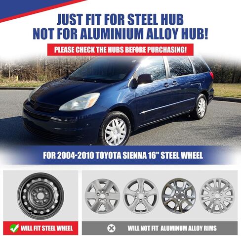 CPW 16" Hubcaps Fit for Toyota Sienna 2004 2005 2006 2007 2008 2009 2010, Wheel Rims Cover Fit for Toyota Sienna, PP Material Hub Caps Compatible with Steel Wheels Set of 4 (Black Lacquer, 4-Packs) in Saudi Arabia