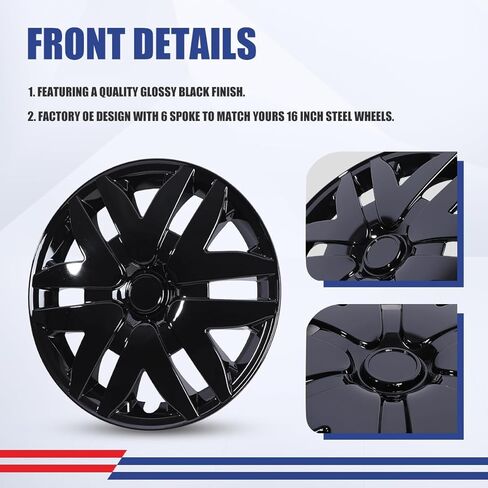 CPW 16" Hubcaps Fit for Toyota Sienna 2004 2005 2006 2007 2008 2009 2010, Wheel Rims Cover Fit for Toyota Sienna, PP Material Hub Caps Compatible with Steel Wheels Set of 4 (Black Lacquer, 4-Packs) in Saudi Arabia