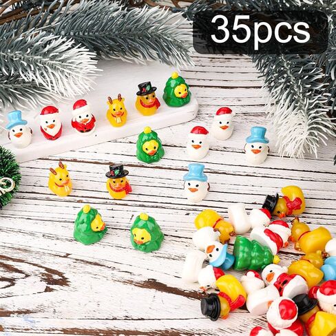 35pcs Christmas Mini Resin Ducks, Creative Dress-Up Tiny Yellow Duck with Santa Hats for DIY Miniature Landscape Crafts Small Car Ornament Xmas Figures Party Supply in Saudi Arabia