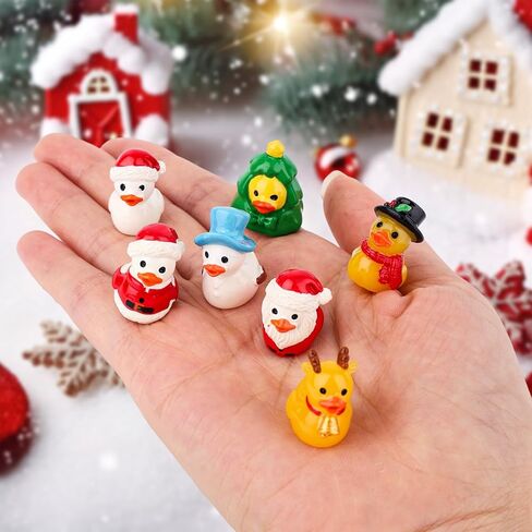 35pcs Christmas Mini Resin Ducks, Creative Dress-Up Tiny Yellow Duck with Santa Hats for DIY Miniature Landscape Crafts Small Car Ornament Xmas Figures Party Supply in Saudi Arabia