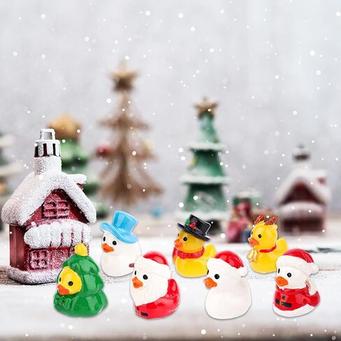 35pcs Christmas Mini Resin Ducks, Creative Dress-Up Tiny Yellow Duck with Santa Hats for DIY Miniature Landscape Crafts Small Car Ornament Xmas Figures Party Supply in Saudi Arabia