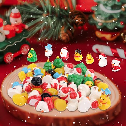 35pcs Christmas Mini Resin Ducks, Creative Dress-Up Tiny Yellow Duck with Santa Hats for DIY Miniature Landscape Crafts Small Car Ornament Xmas Figures Party Supply in Saudi Arabia