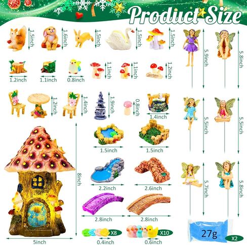 Poen 8'' Solar Light up Fairy House Garden 6-8 Fairy Figures Garden Accessories Kit Animals Doll House Decor Outdoor Micro Landscape Ornaments(Pink) in Saudi Arabia
