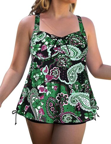 Septangle المرأة زائد حجم مايوه بيزلي طباعة قطعتين ملابس السباحة Tankini ملابس السباحة in Kuwait