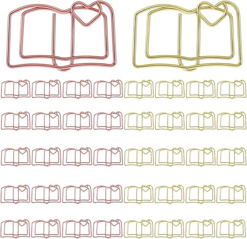 40 Pcs Book Shape Paper Clips, Fun Paper Clips Cute Small Book Clip Funny Metal Bookmarks Planner Bookmark Note Clip for School Office Supplies Wedding Party Decoration Gift, Rose Gold and Gold in Saudi Arabia