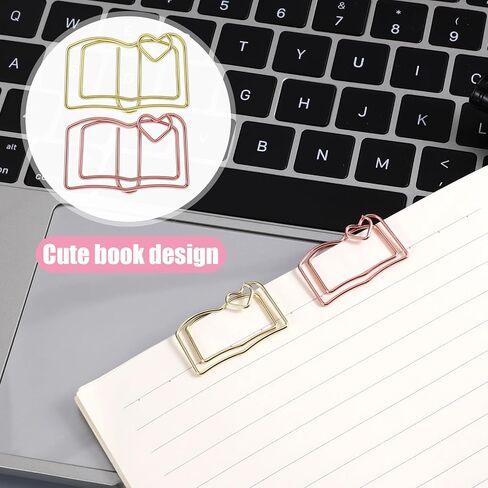 40 Pcs Book Shape Paper Clips, Fun Paper Clips Cute Small Book Clip Funny Metal Bookmarks Planner Bookmark Note Clip for School Office Supplies Wedding Party Decoration Gift, Rose Gold and Gold in Saudi Arabia