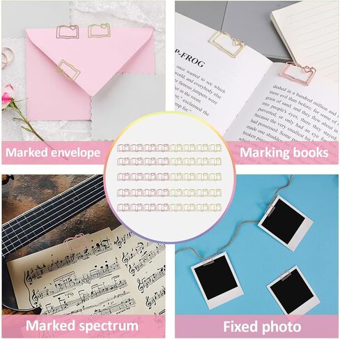 40 Pcs Book Shape Paper Clips, Fun Paper Clips Cute Small Book Clip Funny Metal Bookmarks Planner Bookmark Note Clip for School Office Supplies Wedding Party Decoration Gift, Rose Gold and Gold in Saudi Arabia