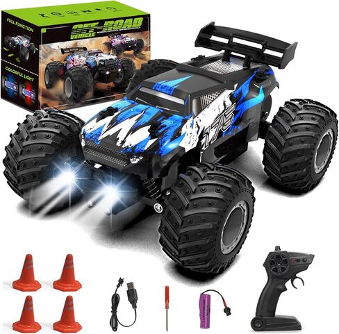 Sjpzwcrl Remote Control Car Toy Truck: - Hand Controlled Monster Truck Toys RC Car Electric Rock Crawler RC with Headlights and Colorful Toy Cars Body Lights for Boy Kids (Purple) in Saudi Arabia