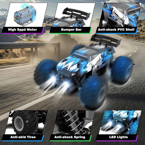 Sjpzwcrl Remote Control Car Toy Truck: - Hand Controlled Monster Truck Toys RC Car Electric Rock Crawler RC with Headlights and Colorful Toy Cars Body Lights for Boy Kids (Purple) in Saudi Arabia