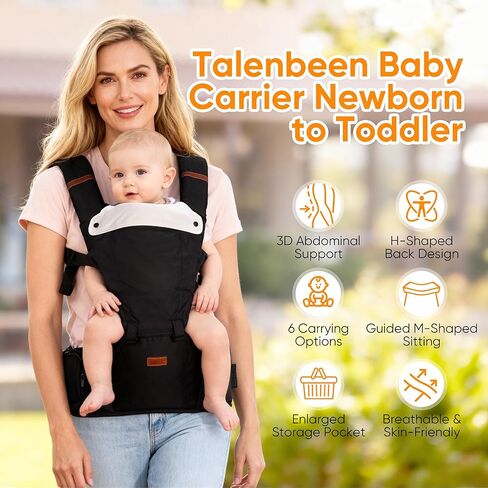 Baby Carrier, 6-in-1 Baby Carrier Newborn to Toddler, Baby Carrier with Hip Seat Lumbar Support 7-41 lbs, Baby Soft Carrier for All Seasons & Positions, Adjustable Size for Shopping Hiking Travelling in Kuwait