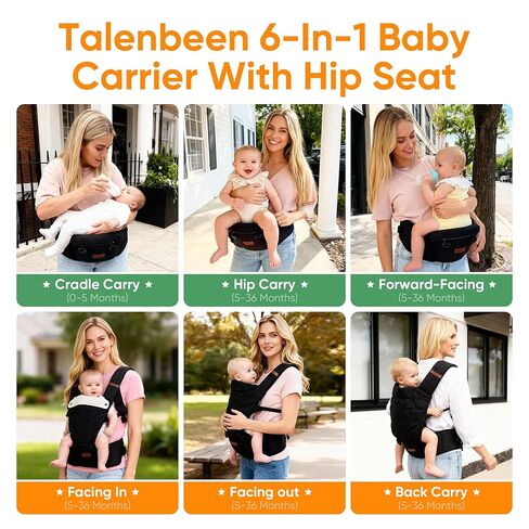 Baby Carrier, 6-in-1 Baby Carrier Newborn to Toddler, Baby Carrier with Hip Seat Lumbar Support 7-41 lbs, Baby Soft Carrier for All Seasons & Positions, Adjustable Size for Shopping Hiking Travelling in Kuwait
