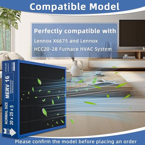 20x25x5 Merv 16 Air Filter Compatible with Lennox X6675 and Lennox HCC20-28 Furnace HVAC System, Activated carbon deep filtration, Part Number HCF20-16, (actual size:19.8" x 24.8" x 4.3") in Kuwait