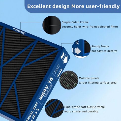 20x25x5 Merv 16 Air Filter Compatible with Lennox X6675 and Lennox HCC20-28 Furnace HVAC System, Activated carbon deep filtration, Part Number HCF20-16, (actual size:19.8" x 24.8" x 4.3") in Kuwait