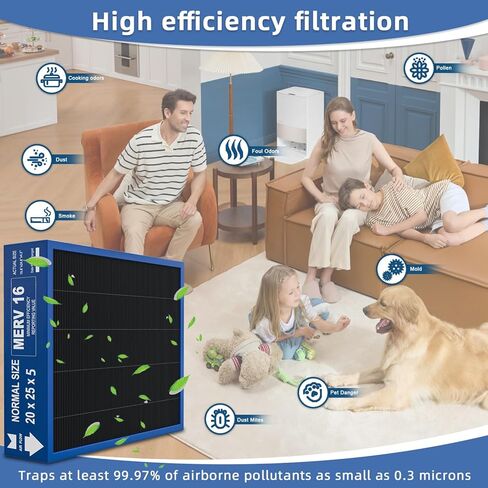 20x25x5 Merv 16 Air Filter Compatible with Lennox X6675 and Lennox HCC20-28 Furnace HVAC System, Activated carbon deep filtration, Part Number HCF20-16, (actual size:19.8" x 24.8" x 4.3") in Kuwait
