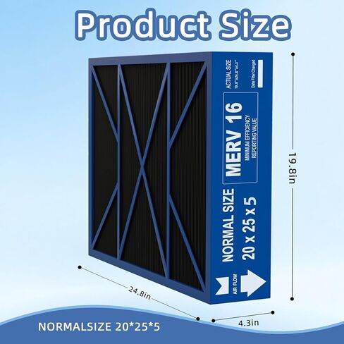 20x25x5 Merv 16 Air Filter Compatible with Lennox X6675 and Lennox HCC20-28 Furnace HVAC System, Activated carbon deep filtration, Part Number HCF20-16, (actual size:19.8" x 24.8" x 4.3") in Kuwait