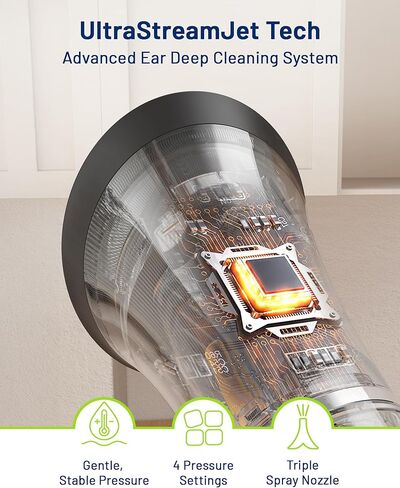 إزالة شمع الأذن المحسنة باستخدام خزان نفايات من قطعة واحدة - منظف آمن للأذن مع مستشعر ذكي لدرجة حرارة الماء - مجموعة فعالة لري الأذن مع 4 مستويات ضغط وكابل USB-C - مقاوم للماء بدرجة IPX7 in Kuwait