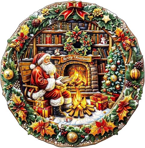 Wooden Christmas Steam Train with Unique Shaped Pieces Puzzles for Adults, 100 Pieces Wood Puzzle Holiday Decor, Christmas Stocking Stuffers for Women Men Gifts 8.5 * 6.9in in Saudi Arabia