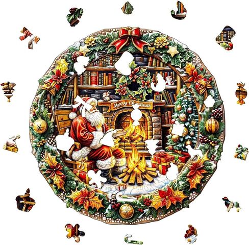 Wooden Christmas Steam Train with Unique Shaped Pieces Puzzles for Adults, 100 Pieces Wood Puzzle Holiday Decor, Christmas Stocking Stuffers for Women Men Gifts 8.5 * 6.9in in Saudi Arabia