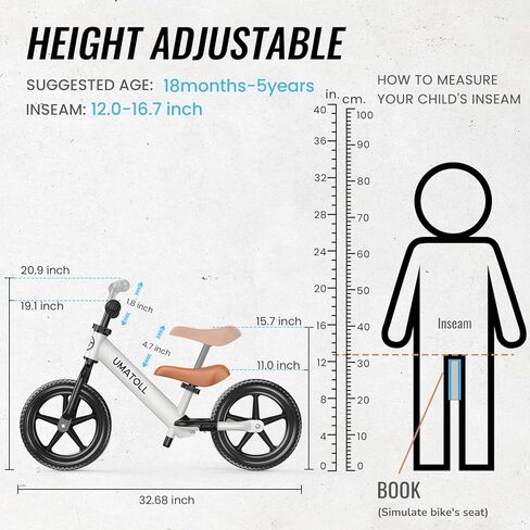 Umatoll Toddler Balance Bike for 2-5 Year Old, Adjustable Kids Toy Bicycle, Gift for Ages 2-3 Girls Boys in Saudi Arabia