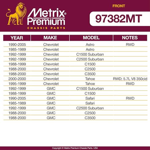 أجزاء الهيكل الفاخرة من Metrix - 4 قطع من وصلة نهاية قضيب التثبيت الأمامي ومجموعة جلبة قضيب التثبيت GDX تناسب 85-05 شيفروليه أسترو، 01-06 شيفروليه تاهو، 85-05 جي إم سي سفاري، K5252، K6439 in Saudi Arabia