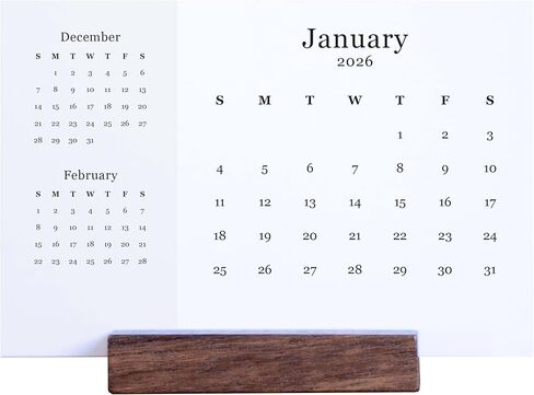 تقويم مكتب مكتب شهري بسيط لعام 2026 - نمط 3 أشهر - حامل خشبي - بطاقات سنوية 12 شهرًا - 4 بوصات × 6 بوصات - ديكور منزلي (نمط 3 أشهر) in Kuwait