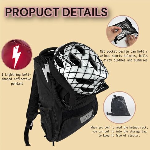 Helmet Holder for Backpack, Backpack Helmet Attachment - External Carrier for Sports Gear, Baseball, Fits Ski, Cycling & Equestrian Helmets. Includes 4 Carabiners, Reflective Pendant & Storage Bag. in Saudi Arabia