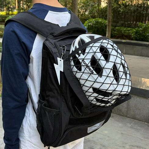 Helmet Holder for Backpack, Backpack Helmet Attachment - External Carrier for Sports Gear, Baseball, Fits Ski, Cycling & Equestrian Helmets. Includes 4 Carabiners, Reflective Pendant & Storage Bag. in Saudi Arabia