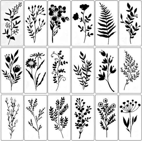 Reusable 18pcs DIY Floral Painting Stencils - Plastic Templates for Wood, Fabric, Paper Craft Supplies - Spray Painting and Doodling in Saudi Arabia