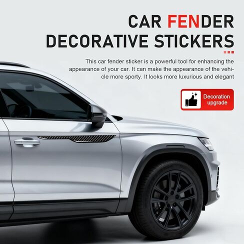 2 PCS Car Fender Side Stickers, Carbon Fiber Body Fender Side Decorative Decals, Self-Adhesive Removable Car Mudguard Stickers, Universal for Most Cars (Silver) in Kuwait