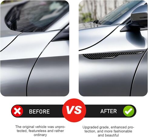 2 PCS Car Fender Side Stickers, Carbon Fiber Body Fender Side Decorative Decals, Self-Adhesive Removable Car Mudguard Stickers, Universal for Most Cars (Silver) in Kuwait