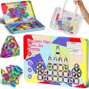 42 Pcs Mini Travel Glitter Diamond Magnetic Tiles Magnetic Block Set with Storage Box - STEM Educational Sensory Preschool Building Toy for Toddlers, Ideal Kids Gifts for Ages 2 3 4 5 6 7 8 9 in Saudi Arabia