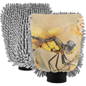 AIXIWAWA Dragonfly Yellow Print Car Wash Mitt Washing Glove Scratch Free Water Absorbent 2 Pack Large in Saudi Arabia
