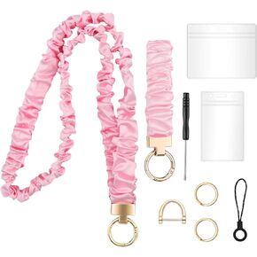 Pink Stretchy Scrunchie Lanyard & Wristlet Set with ID Badge, Cute Neck Lanyard for Keys - Holder for Women, Teachers, Nurses, Cruise Ship Staff in Saudi Arabia