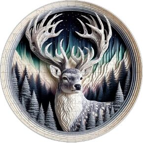 Deer Wooden Jigsaw Puzzle – Unique Round Puzzle for Adults, Relaxing Gift, Premium Wooden Puzzle with Gift Box (Small) in Saudi Arabia