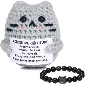 hand-made crochet cat wearing a bracelet - positive crochet animals plush, perfect birthday gifts for women, cat dad gifts & thoughtful presents for friends women in Saudi Arabia