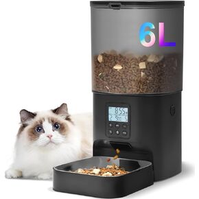 Automatic Cat Feeder, 6L Cat Food Dispenser with Timer Interactive Voice Recorder, Auto Cat Feeder with Desiccant Bag 1-8 Meals Dry Food, White Translucent in Saudi Arabia