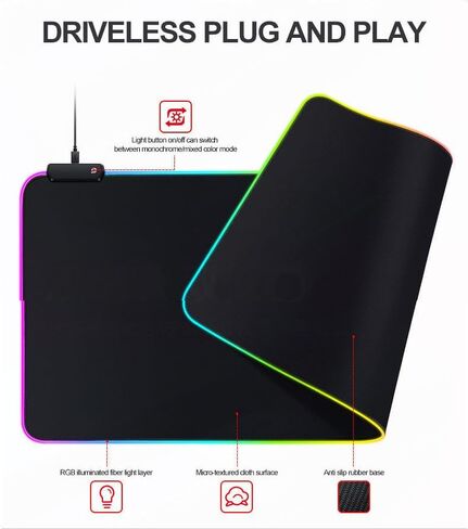 RGB Gaming XL Mouse Pad-14 Lights Modes-Large LED Mousepad- Extra-Large Size Soft Extra Extended Anti-Slip Rubber Base Computer Keyboard Mat 31.5X 11.8in in Saudi Arabia