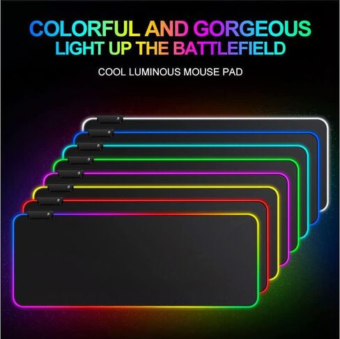RGB Gaming XL Mouse Pad-14 Lights Modes-Large LED Mousepad- Extra-Large Size Soft Extra Extended Anti-Slip Rubber Base Computer Keyboard Mat 31.5X 11.8in in Saudi Arabia