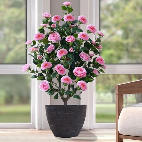 38" Tall Faux Artificial Plants Outdoor Camellia Trees Indoor Fake Tree Potted Plant Bushes with 32 White Blooming Flowers in Fashion Pot Home Decor Front Door Arboles Artificiales para Decoracion in Saudi Arabia