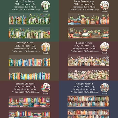 Magic PET Washi Tape Set,6 Rolls Vintage Reading Themed Scrapbook Tape Stickers for Journaling Supplies,Bullet Journaling,Planner,Notebook,Calendar,Photo Frame,DIY Craft(Magician Bookcase) in Saudi Arabia