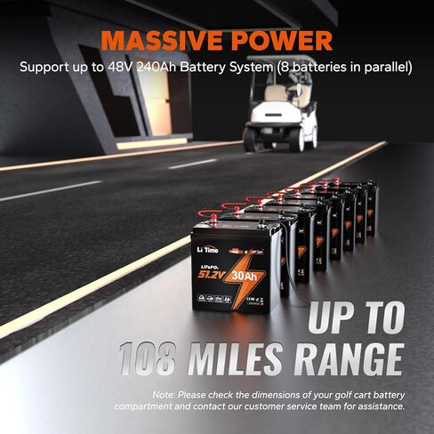 Litime 48V Lithium Golf Cart Battery Kit, Up to 5.12KW Output, CAN&RS485 Communication, Bluetooth 5.0, 4000+ Cycles, IP65 Waterproof, Perfect for Golf Carts,Home in Kuwait