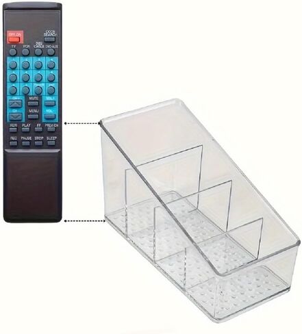 Remote Control Holder, TV Remote Holder Desk Organizer, Clear Plastic Desktop Organization Holder, 4 Compartments Makeup Brush Holders with Different Heights for Home, Pen Holder Office and School in Saudi Arabia
