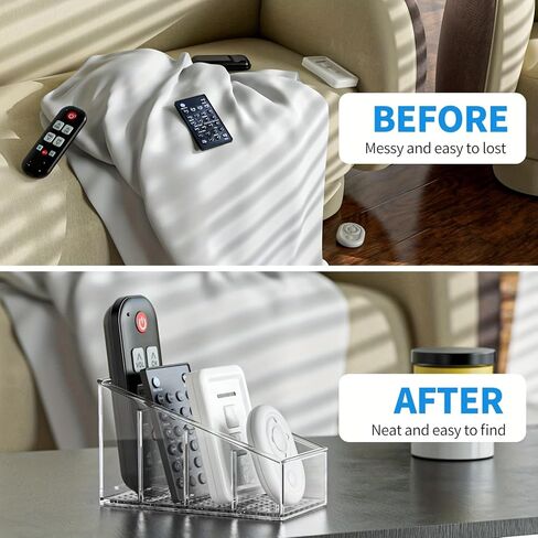 Remote Control Holder, TV Remote Holder Desk Organizer, Clear Plastic Desktop Organization Holder, 4 Compartments Makeup Brush Holders with Different Heights for Home, Pen Holder Office and School in Saudi Arabia