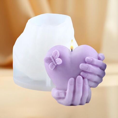 Heart Candle Molds Hand Holding Heart Candle Silicone Molds Valentine's Day Resin Casting Mold for Candle Making Home Decorate Mold Aromatherapy Gypsum Candles Clay Craft in Saudi Arabia