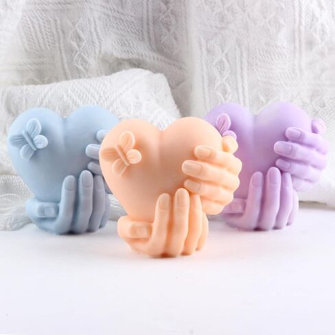 Heart Candle Molds Hand Holding Heart Candle Silicone Molds Valentine's Day Resin Casting Mold for Candle Making Home Decorate Mold Aromatherapy Gypsum Candles Clay Craft in Saudi Arabia
