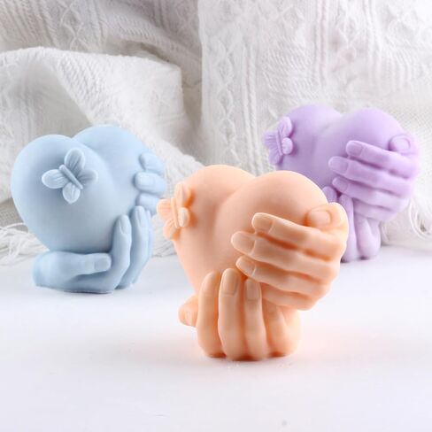 Heart Candle Molds Hand Holding Heart Candle Silicone Molds Valentine's Day Resin Casting Mold for Candle Making Home Decorate Mold Aromatherapy Gypsum Candles Clay Craft in Saudi Arabia