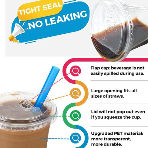 أكواب بلاستيكية شفافة سعة 16 أونصة مع أغطية قابلة للشرب، 25 مجموعة من أكواب القهوة المثلجة البلاستيكية للاستعمال مرة واحدة، أكواب مع أغطية للشرب من خلال الأغطية للعصائر والحليب المخفوق والمشروبات الباردة للحفلات وحفلات الزفاف والحدث in Kuwait