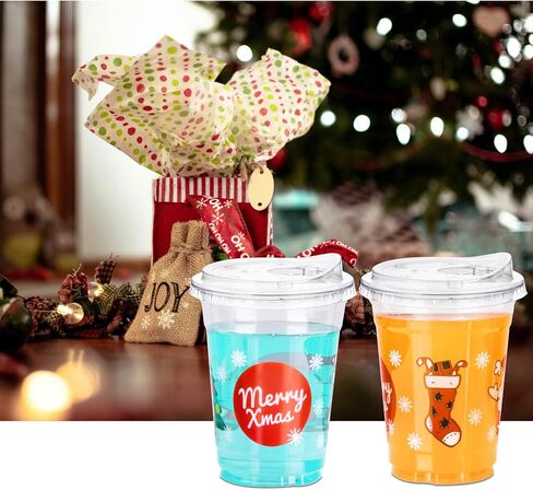 أكواب بلاستيكية شفافة سعة 16 أونصة مع أغطية قابلة للشرب، 25 مجموعة من أكواب القهوة المثلجة البلاستيكية للاستعمال مرة واحدة، أكواب مع أغطية للشرب من خلال الأغطية للعصائر والحليب المخفوق والمشروبات الباردة للحفلات وحفلات الزفاف والحدث in Kuwait