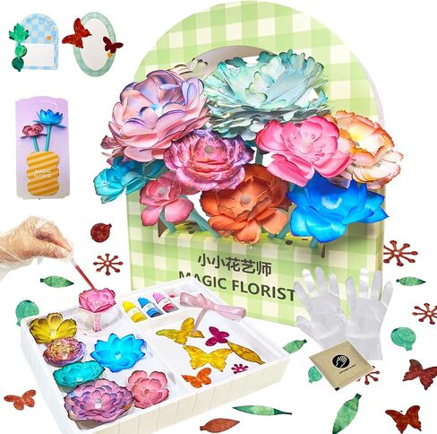 TEHZYORA Paper Flower Science & Craft Kit for Girls Ages 8–12 – DIY Color-Wicking Blooming Flowers with Primary Dyes, STEM Art Project, Bouquet Box Included (Green) in Saudi Arabia